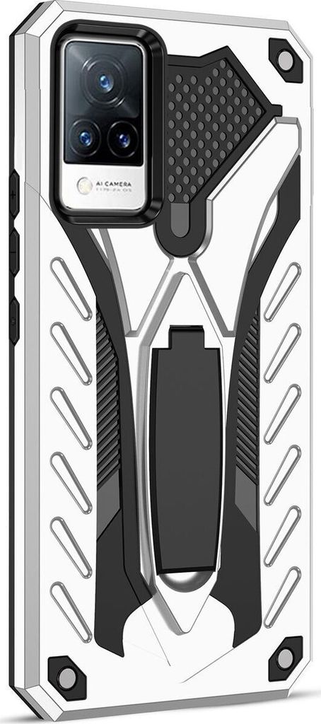 Mobigear Armor Stand Vivo V21 Hülle Hardcase Backcover Stoßfest mit Ständer - Silber