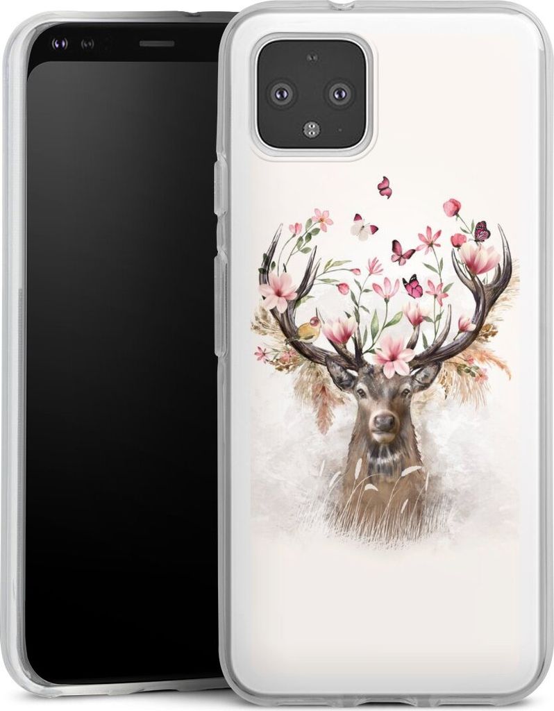 DeinDesign Handyhülle für Google Pixel 4 Silikon Hülle Case Smartphone Schutzhülle Blumen Hirsch Tiere