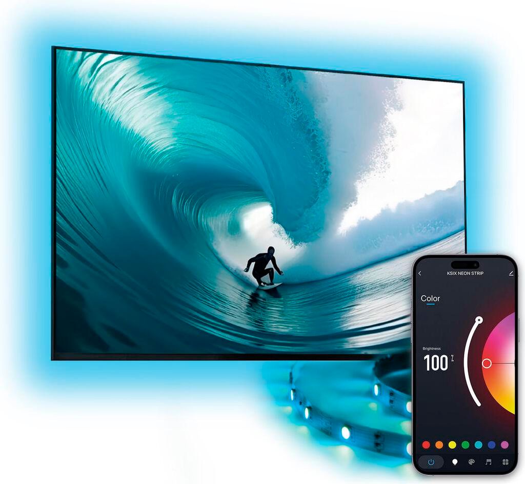 SmartLED TV Strip KSIX 2m, trimmbar, 480 lm, App Kompatibel mit Alexa, Google Home, Siri, RGB-Farben, bis zu 70"