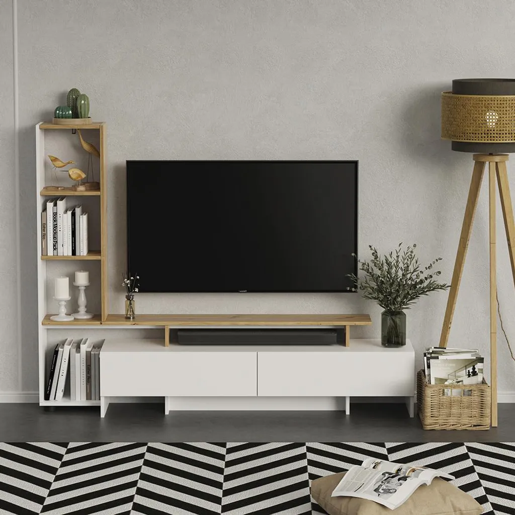 Vicco Tavora Meuble TV Blanc et Chêne 168x120cm - Modèle 56358 avec Tiroirs