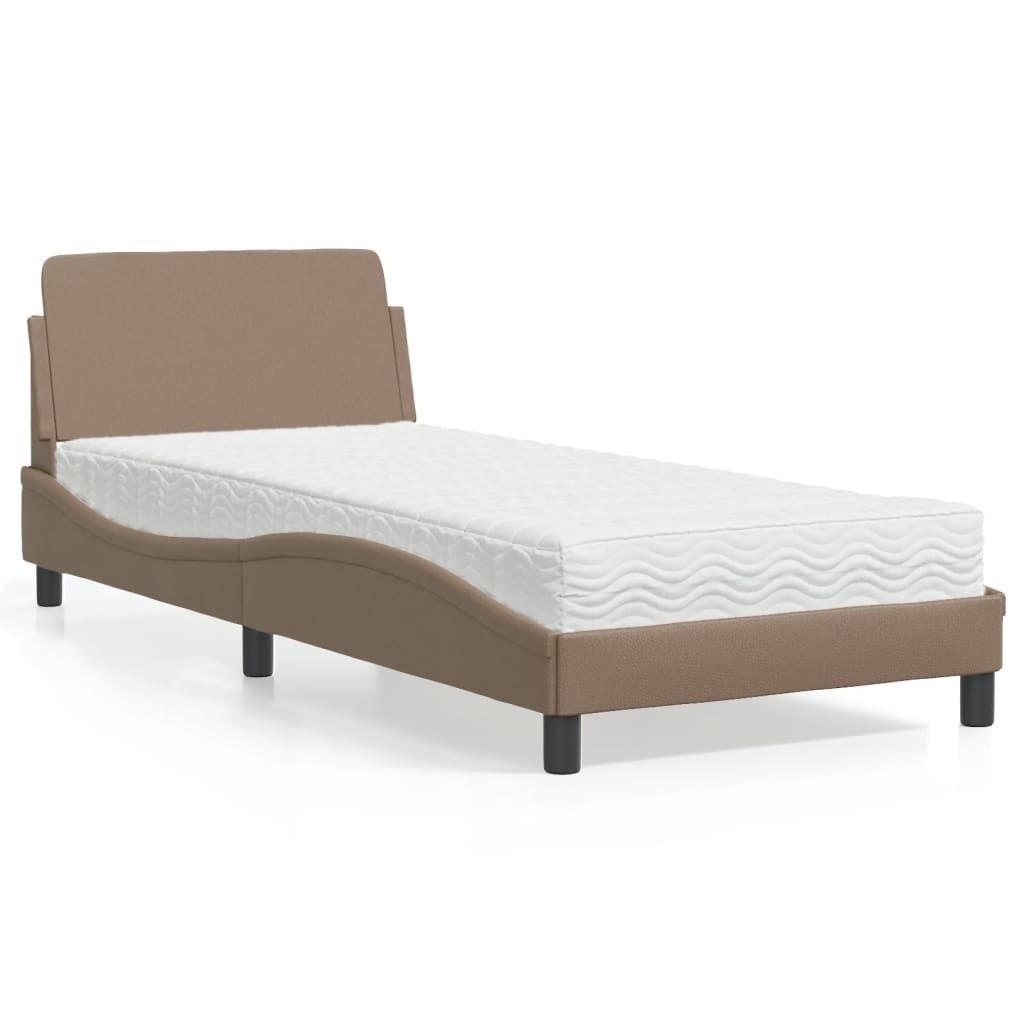 Design Bett mit Matratze Cappuccino-Braun 80x200 cm Kunstleder, Klassische Betten 2024 Neu