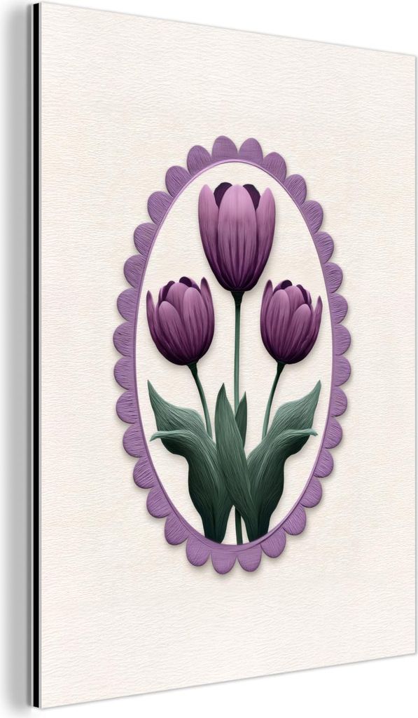 MuchoWow Wanddekoration Metall Metallbild Wandkunst 30x40 cm Tulpen - Lila - Liste - Blätter MuchoWow Aluminium Gemälde - Bilder