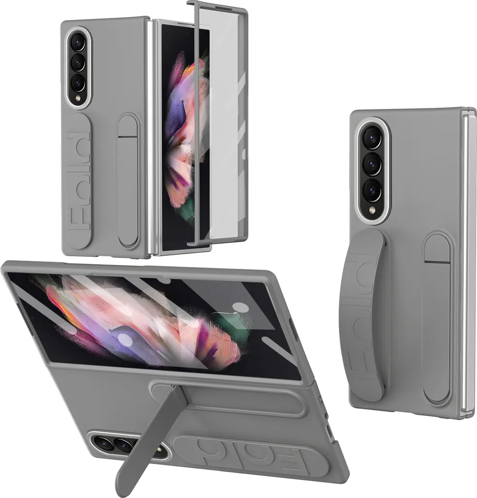 Custodia Rugged Samsung Z Fold 3 5G con Vetro e Anello - Grigio