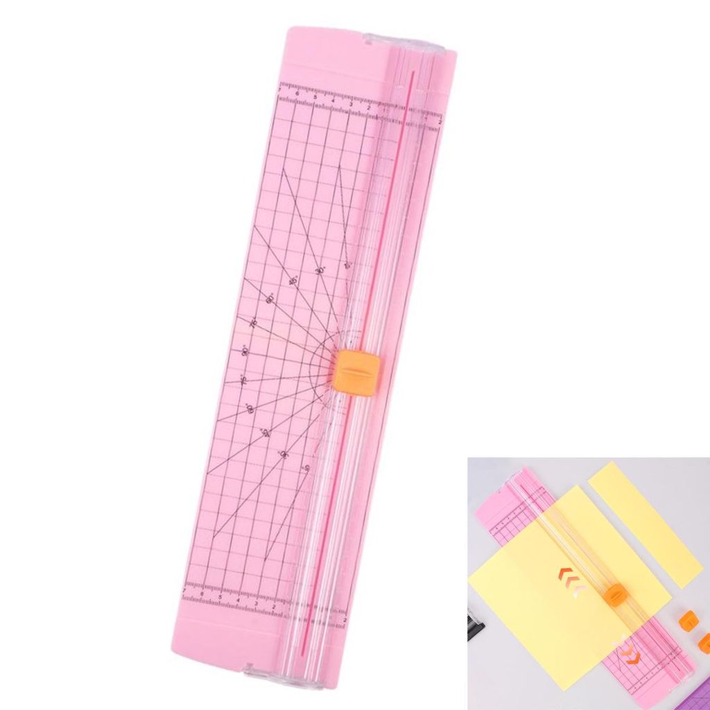 2 Stück A4 Papierschneider, Tragbare Papierschneidemaschine mit Schnittlinienführung, Schneidemaschine Papier Cutter für Hause und Büro, Rosa