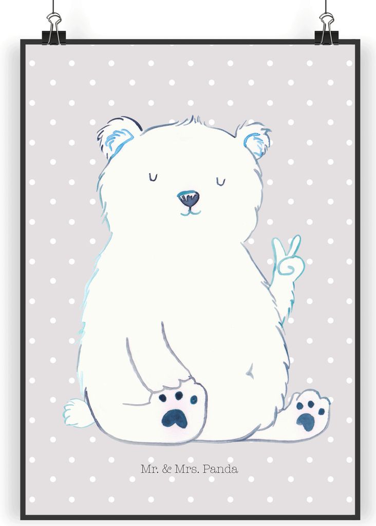 Mr. & Mrs. Panda Bild Eisbär Faul DIN A4 - Grau Pastell - Geschenk, Nordpol, Wandbild, drucke, Teddy, wanddeko, Büro, Arbeit, Bär, Plakat, Entsp...