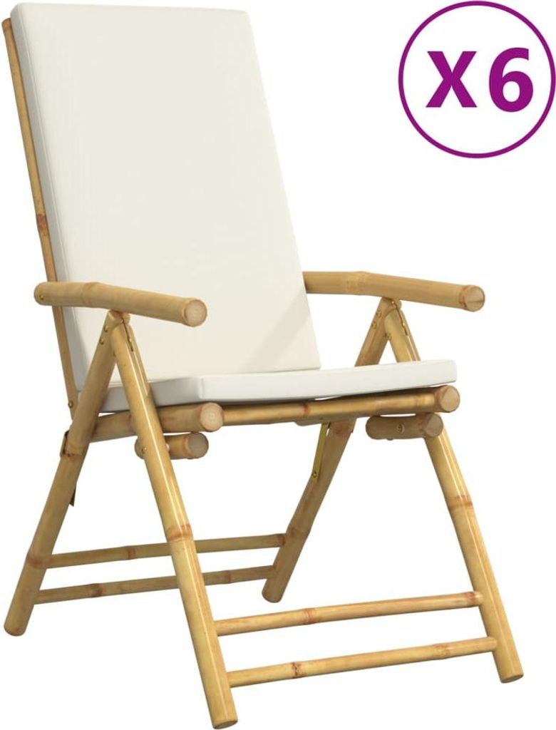 vidaXL Gartenstühle 6 Stk. Verstellbar Klappbar mit Kissen Bambus