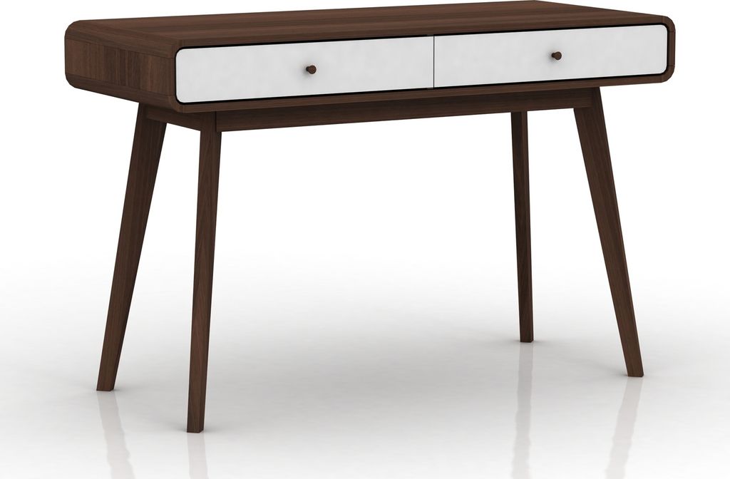 Schreibtisch >Janne< 2 Schubladen, in Walnuss braun und weiss - 120x79x50cm (BxHxT)