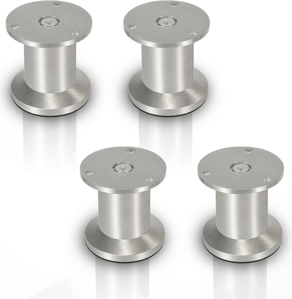 Yakimz 4er Set Möbelfüße Tischbeine Sockelfuß Tischfuß Möbel Aluminium,Höhe:80 mm; Durchmesser: 40 mm; Höhenverstellung: + 15 mm