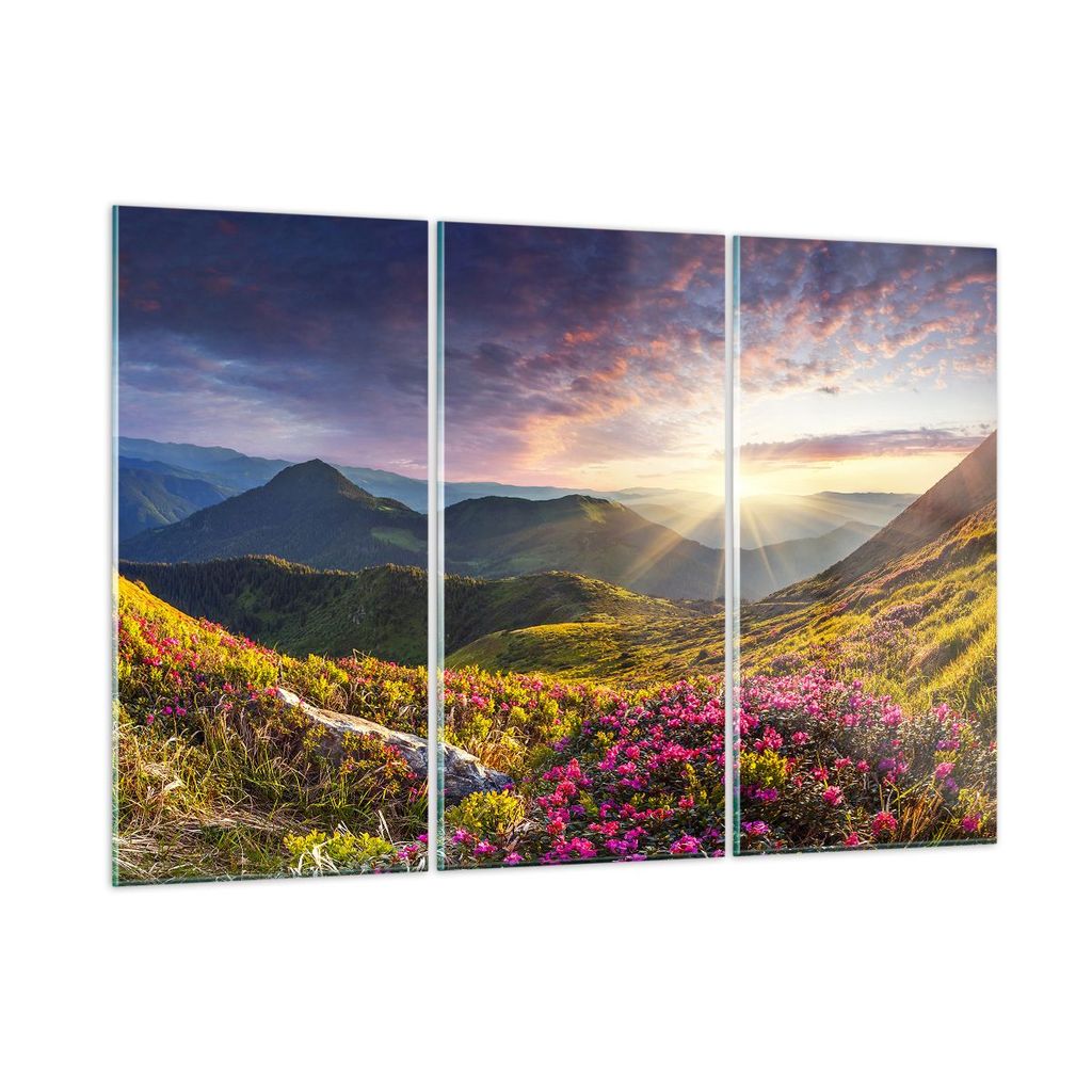 Bilder auf glas - Gebirge Wiese Landschaft Wald - 105x70cm - Glasbilder - Wandbilder - Kunstdruck - zum Aufhängen bereit - Wanddekoration aus Glas...