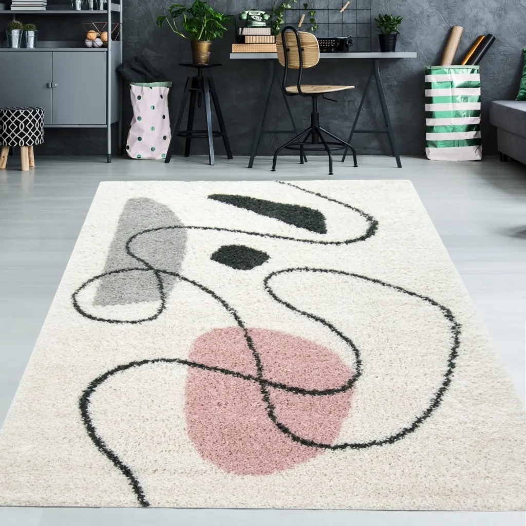 Grand tapis de salon shaggy 140x200 cm - Style abstrait et cocooning