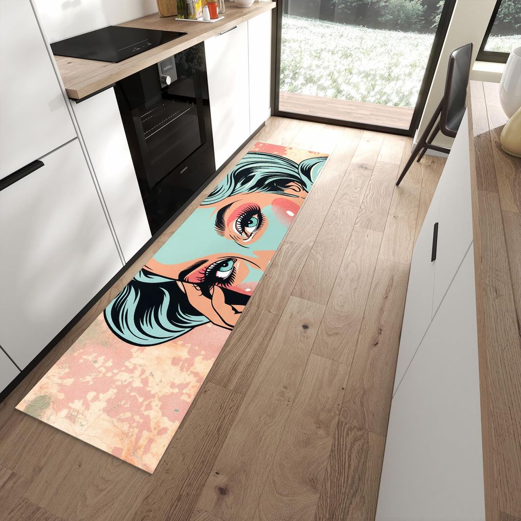 Küchenteppich 60x240cm rutschfest & abwischbar PVC Läufer - Comic Porträt Kunst