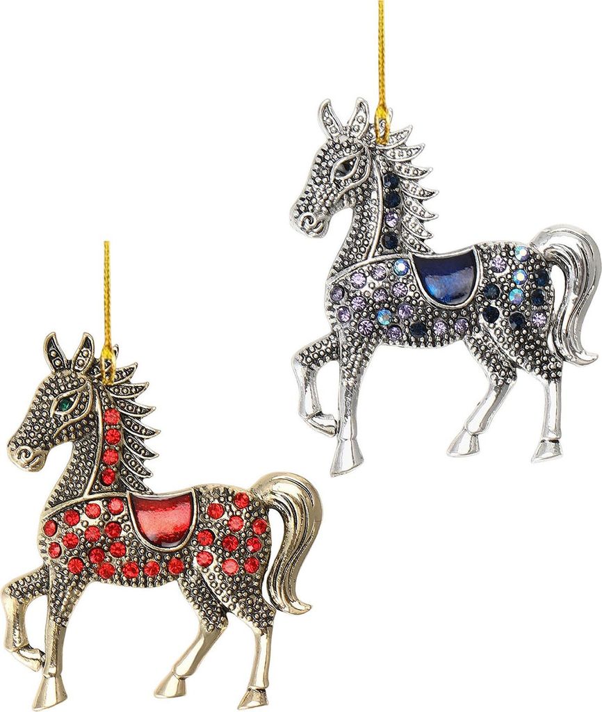 Elegante Weihnachtsbaumdekoration mit Strass-Pferdemotiv und Schlüsselanhänger, 2D-Acryl-Hängedekoration, ideales Geschenk für Pferdeliebhaber