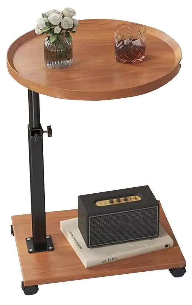 Petits espaces : Table ronde mobile réglable hauteur - Gain de place bois