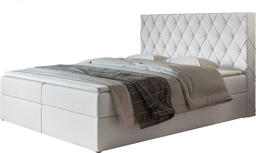Boxspringbett BOSTON mit 2 Bettkästen, Polsterbett Maße: 180x200, Farbe: Weiß, Kunstleder, Doppelbett mit Bonell-Matratze