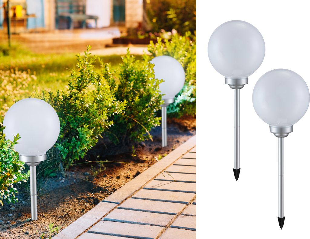 LED Solarlampen Set für draußen, 2 Solarkugeln für den Garten mit Erdspieß Ø25cm