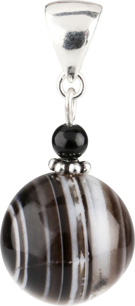 Anhänger aus Augenachat & Onyx & 925 Silber Brillenachat grau schwarz Damen