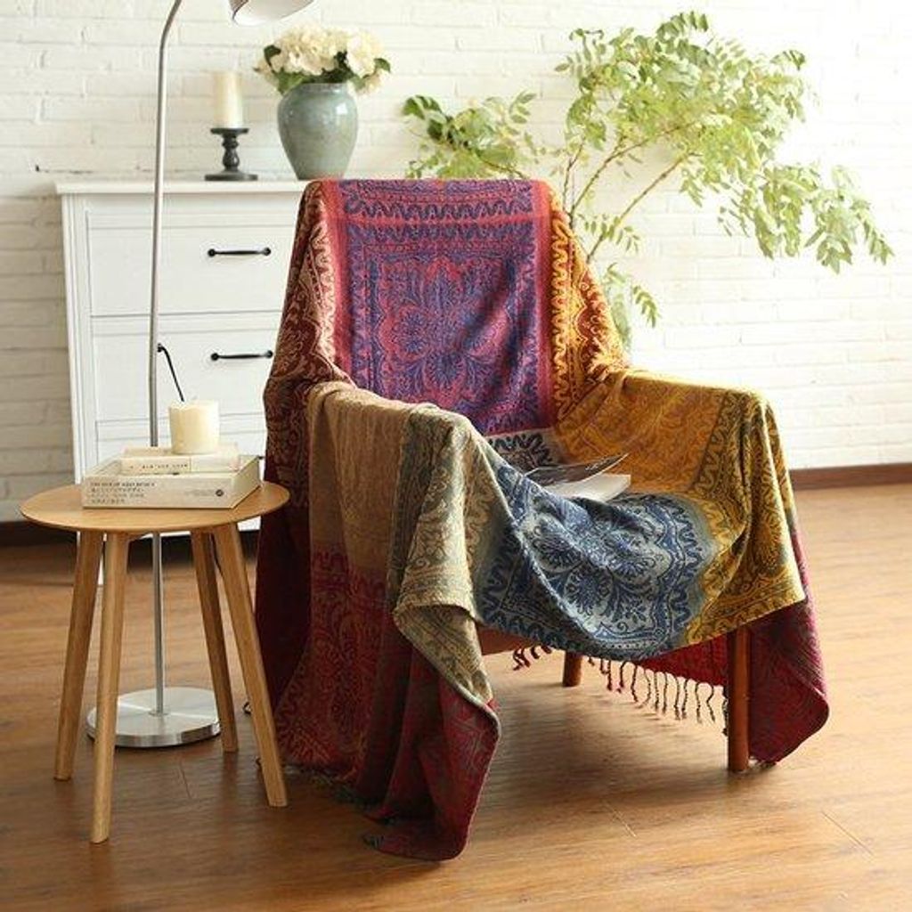 Unyqoos Charmante Chenille Woondeken mit Tribal Muster und Fransen, Rot, 150 x 190 cm