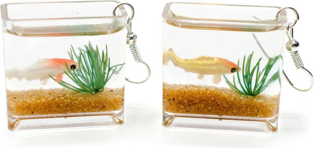 Goldfischglas Ohrringe Miniblings Hänger Goldfisch Fisch Aquarium rechteckig