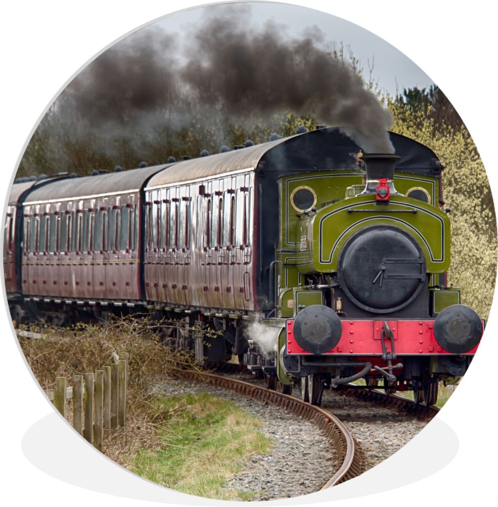 MuchoWow Rundes Wandbild - Runde Bilder Ein herannahender Dampfzug Ø 60 cm Kreis Wanddekoration Kunststoff - Wandkreis - Wandschmuck - Wand Krei...