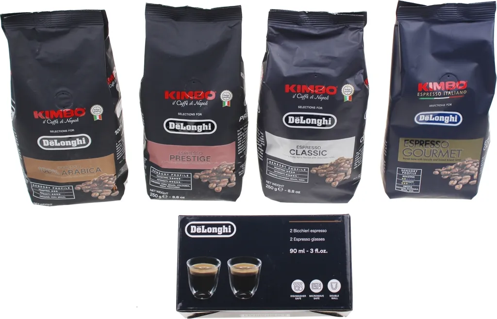 De'Longhi Kimbo Kit Degustazione 5513282711 | Caffè in Grani e Bicchieri
