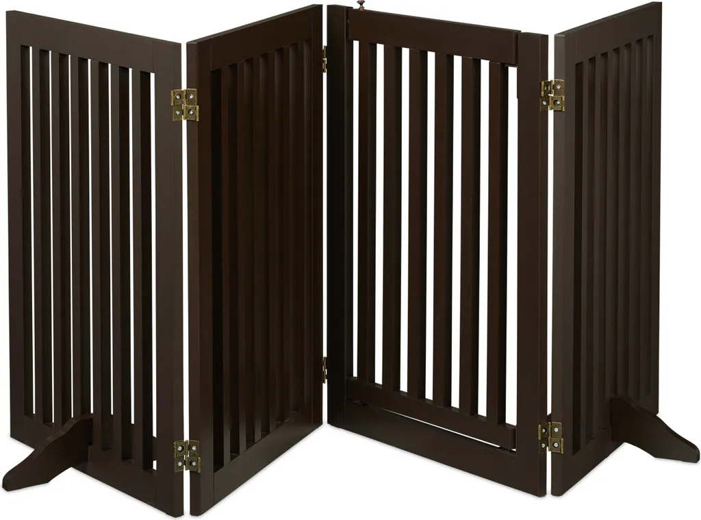 Relaxdays Barrière de sécurité marron en bois avec porte 4 parties