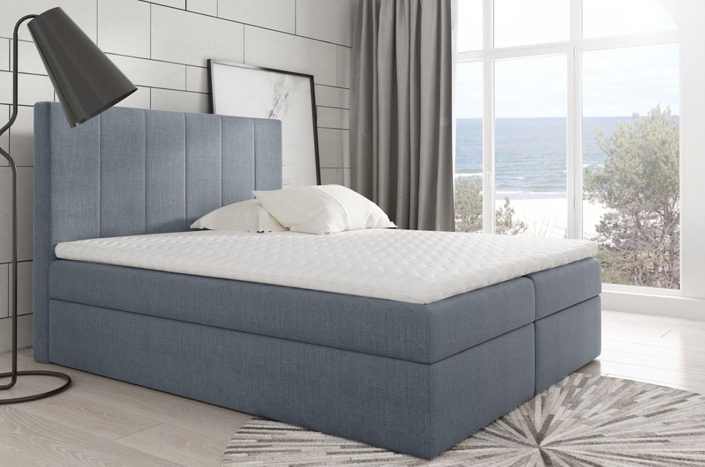 Gepolstertes Einzelbett Daria Graublau 120 + gratis Topper