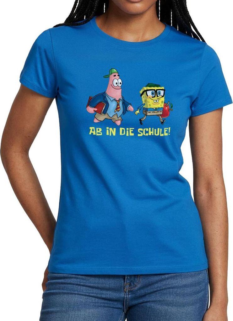 Spreadshirt Spongebob Schwammkopf Mit Patrick Ab In Die Schule Frauen T-Shirt, S, Royalblau