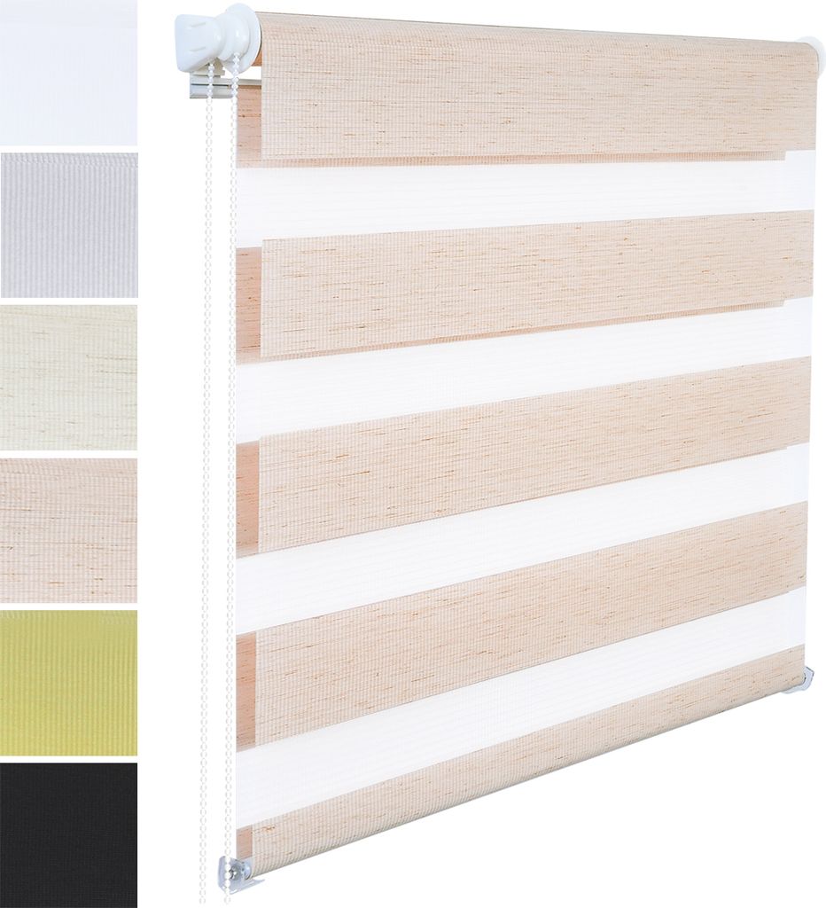 WOLTU Doppelrollo, Klemmfix ohne Bohren, Holzlook, Natur, 65x150cm (BxH)