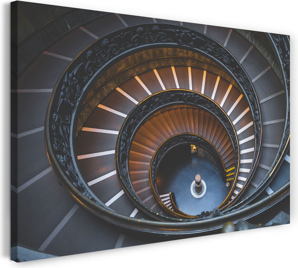 Leinwandbild (100x70cm): Wendel-Treppe wie Endlos-Spirale nach unten, echter Holz-Keilrahmen inkl. Aufhänger, handgefertigt in Deutschland