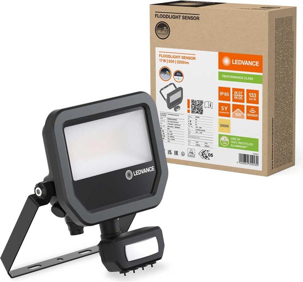 Ledvance LED Floodlight noir IP65 17W 2200lm blanc chaud Image du produit 