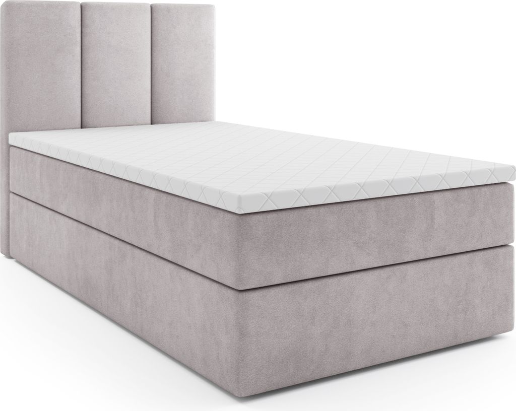 MR GROUP Boxspringbett RYGA MINI 90x200 links Kinderbett Jugendbett Einzelbetten Bett Stauraum Polsterbett Matratze Topper H3 Schlafzimmer hellgrau