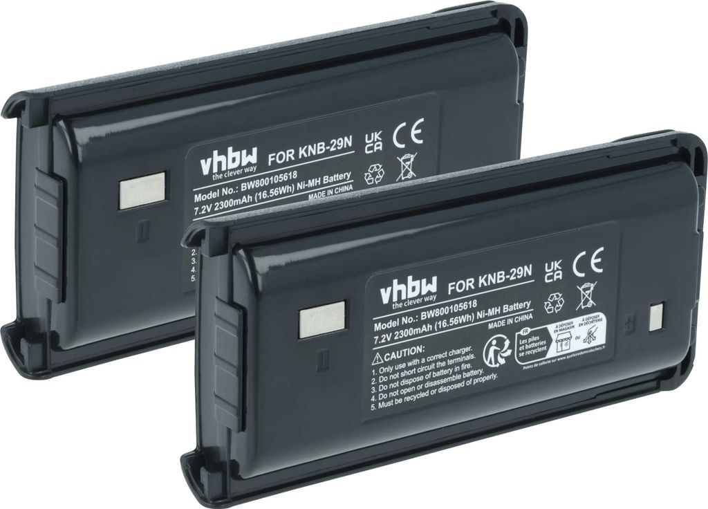 vhbw 2x Akku kompatibel mit Kenwood TK-3301, TK-3300, TK-3217, TK3240, TK-3301E, TK-3300UP, TK-3212M Funkgerät, Walkie Talkie (2300 mAh, 7,2 V, NiMH)