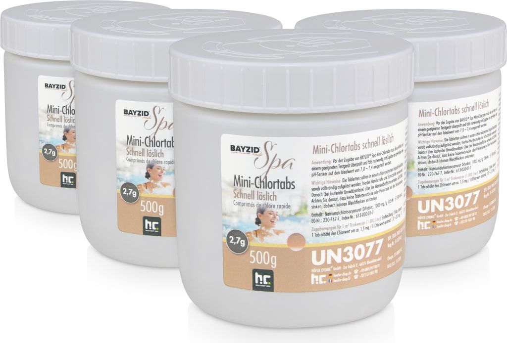 4x500 g BAYZID SPA Mini 2,7g pH-neutrale Chlortabs, schnelle und effektive Whirlpool- & Spa-Chlorung