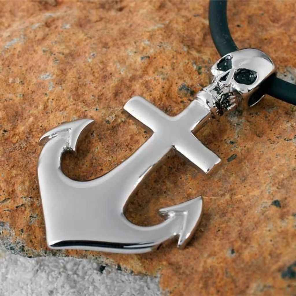 Gothic Anker Anhänger mit Totenkopf aus Edelstahl