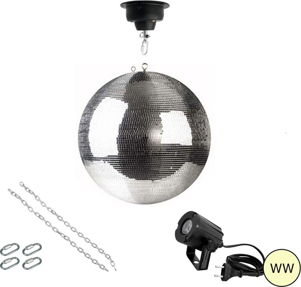 Spiegelkugel Komplettset 40cm mit Motor, LED Pinspot (warmweiss) und Montagematerial PROFI