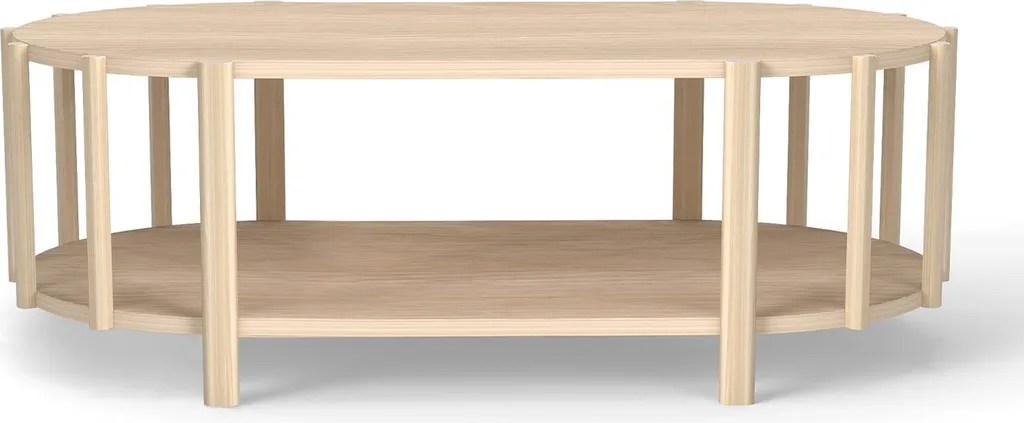 Table basse multifonctionnelle ovale 119cm en MDF décor bois chêne