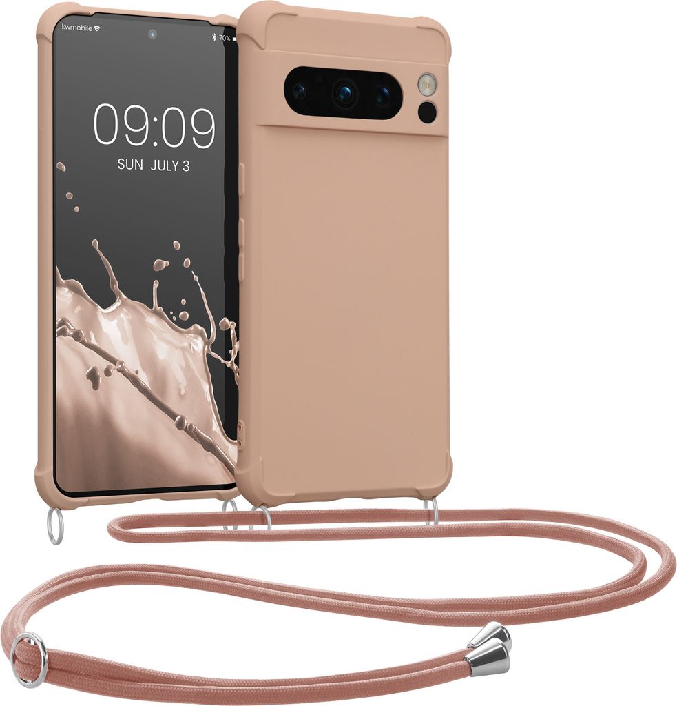 kwmobile Necklace Case kompatibel mit Google Pixel 8 Pro Hülle - Cover mit Kordel zum Umhängen - Silikon Schutzhülle Coconut Swirl