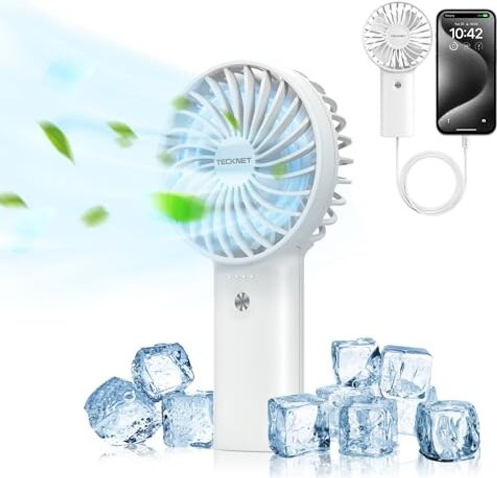 Tecknet -Handheld -Lüfter, tragbar, 5200 mAh Akku wiederaufladbar, Mini -Handlüfter -Power -Bank, kleine 3 einstellbare Geschwindigkeiten, die Re...