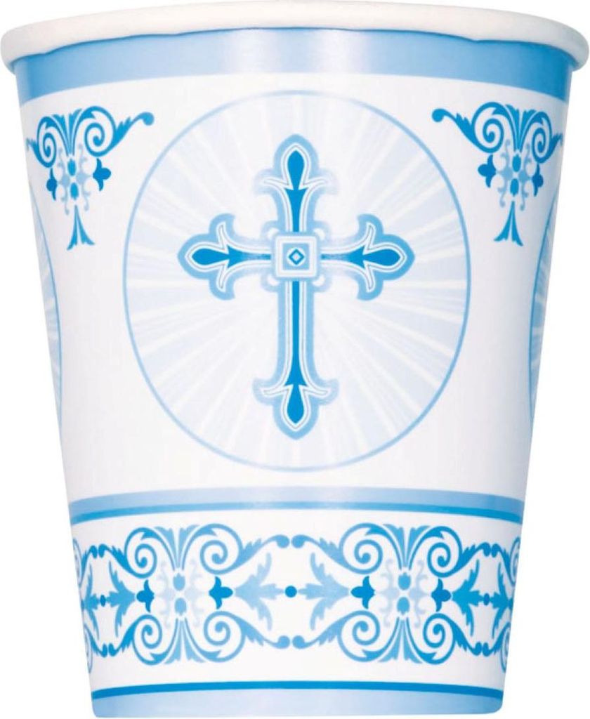 Pappbecher Kreuz Blau 266ml./8Stk.