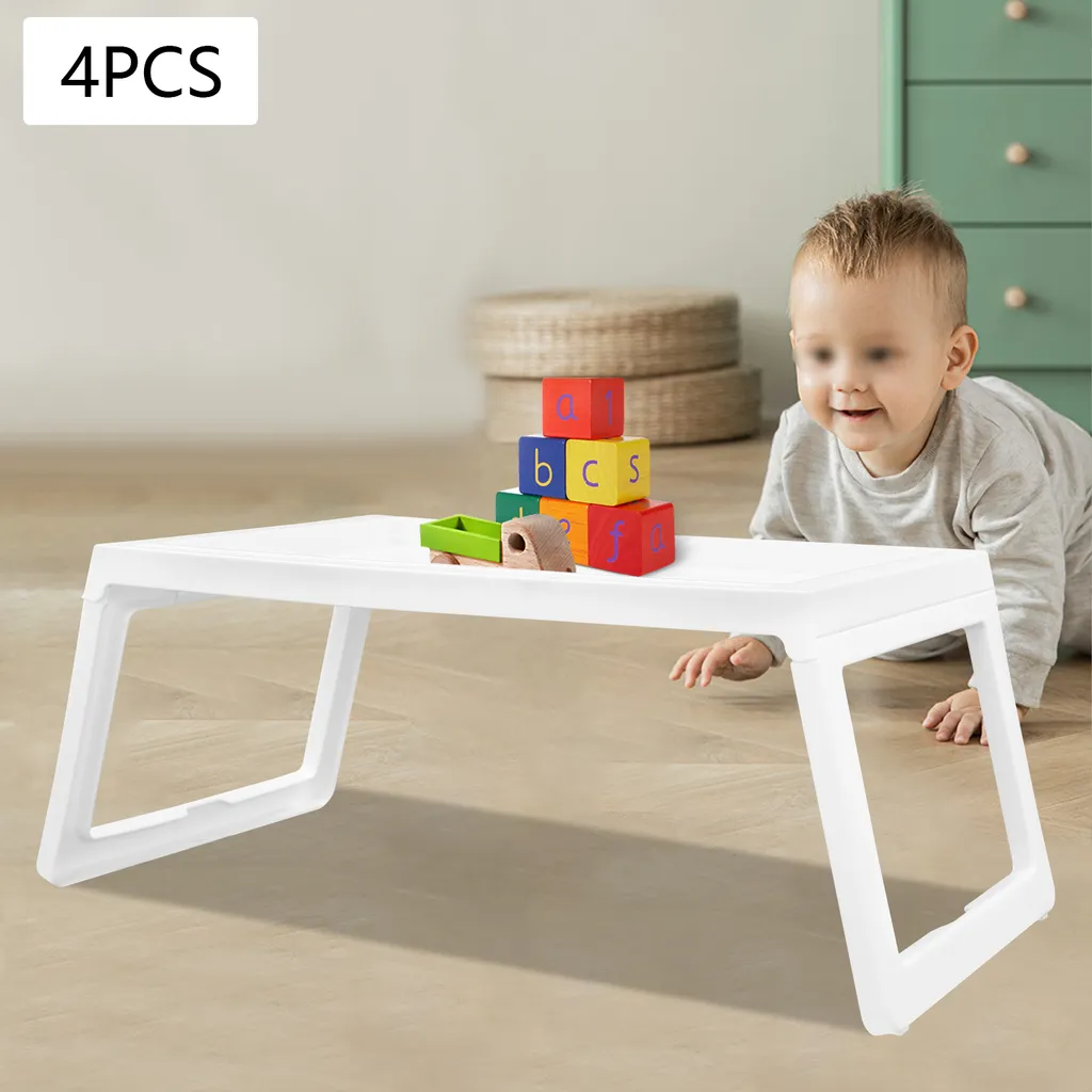 Lot de 4 Tablettes de Lit Blanches avec Pieds Pliables pour Service
