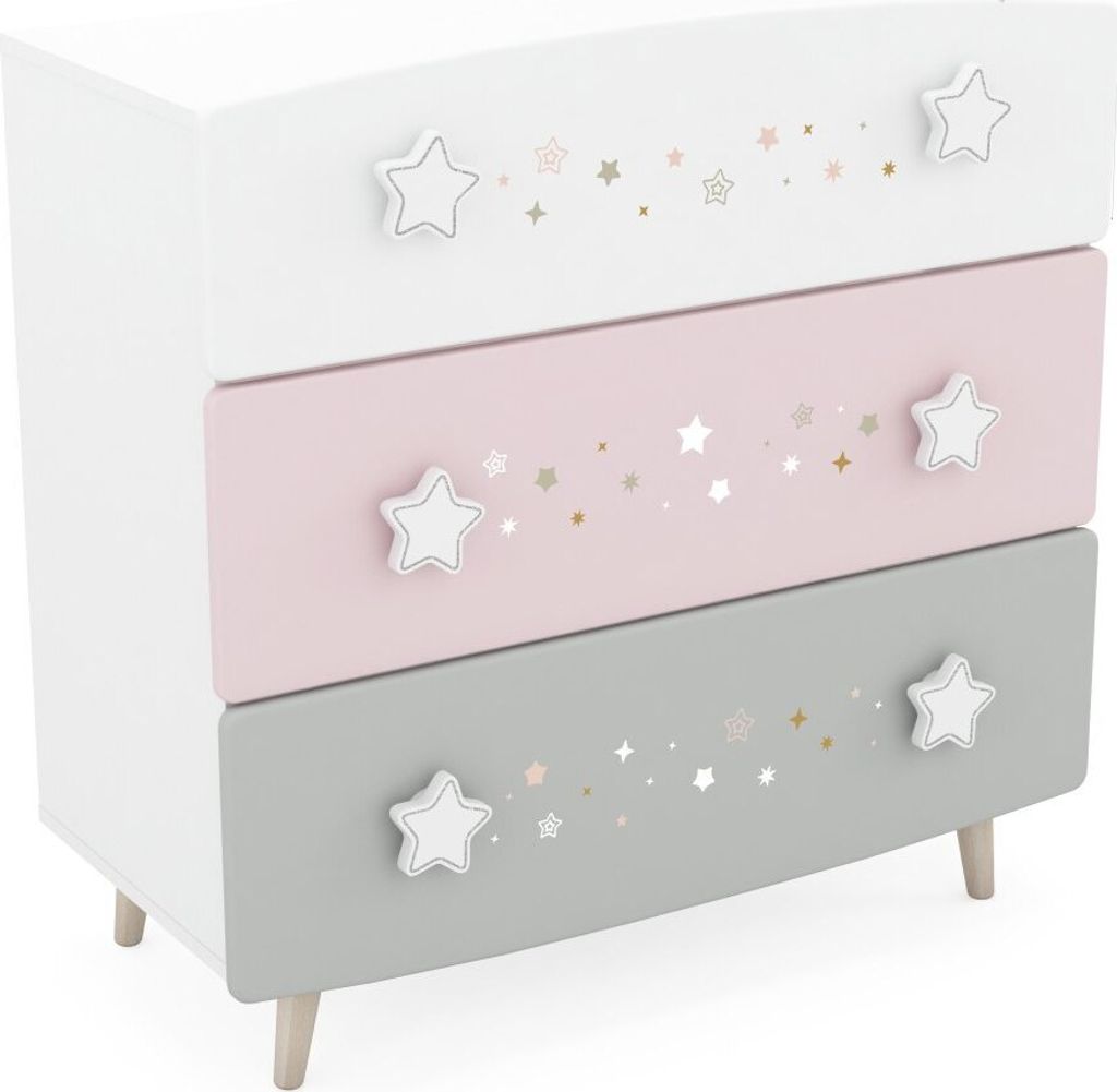 Kinderzimmer - Kommode Ines 10, Farbe: Weiß / Rosa / Grau - Abmessungen: 87 x 87 x 41 cm (H x B x T)