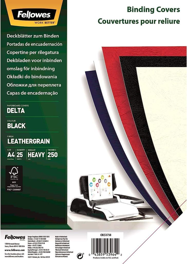 Fellowes 5373802, A4, Papier, Schwarz, 1 mm, 298 mm, 212 mm