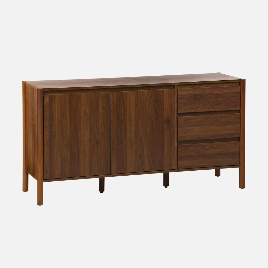 sweeek - Sideboard Holzdekor 2 Türen 3 Schubladen 150 cm - Nussbaumfarben