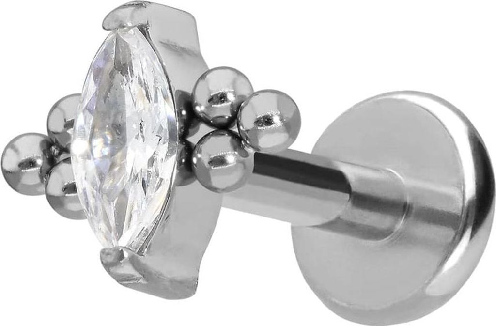 Ohrpiercing, Nasenpiercing Titan Labret mit Push Fit KRISTALLTROPFEN + 6 KUGELN Silber Stablänge: 8mm | Stabstärke: 1,2mm