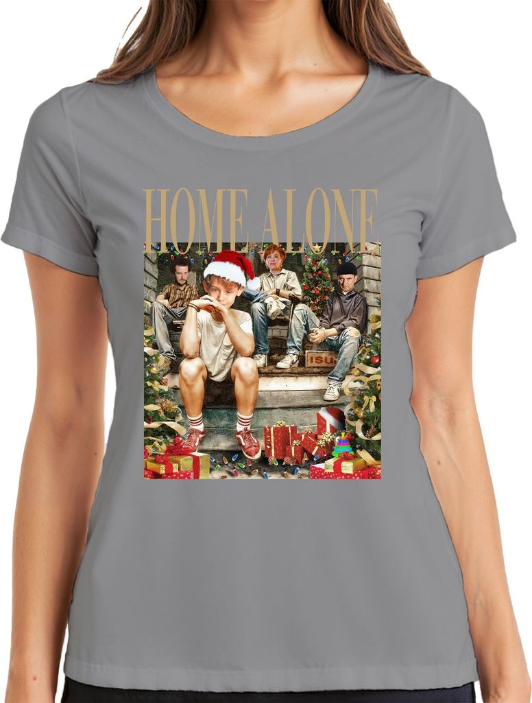 Home Alone Gangster Retro Vintage Kevin Kate Harry Marv - Weihnachten Christmas Xmas Damen T-Shirt, Grau, XXL