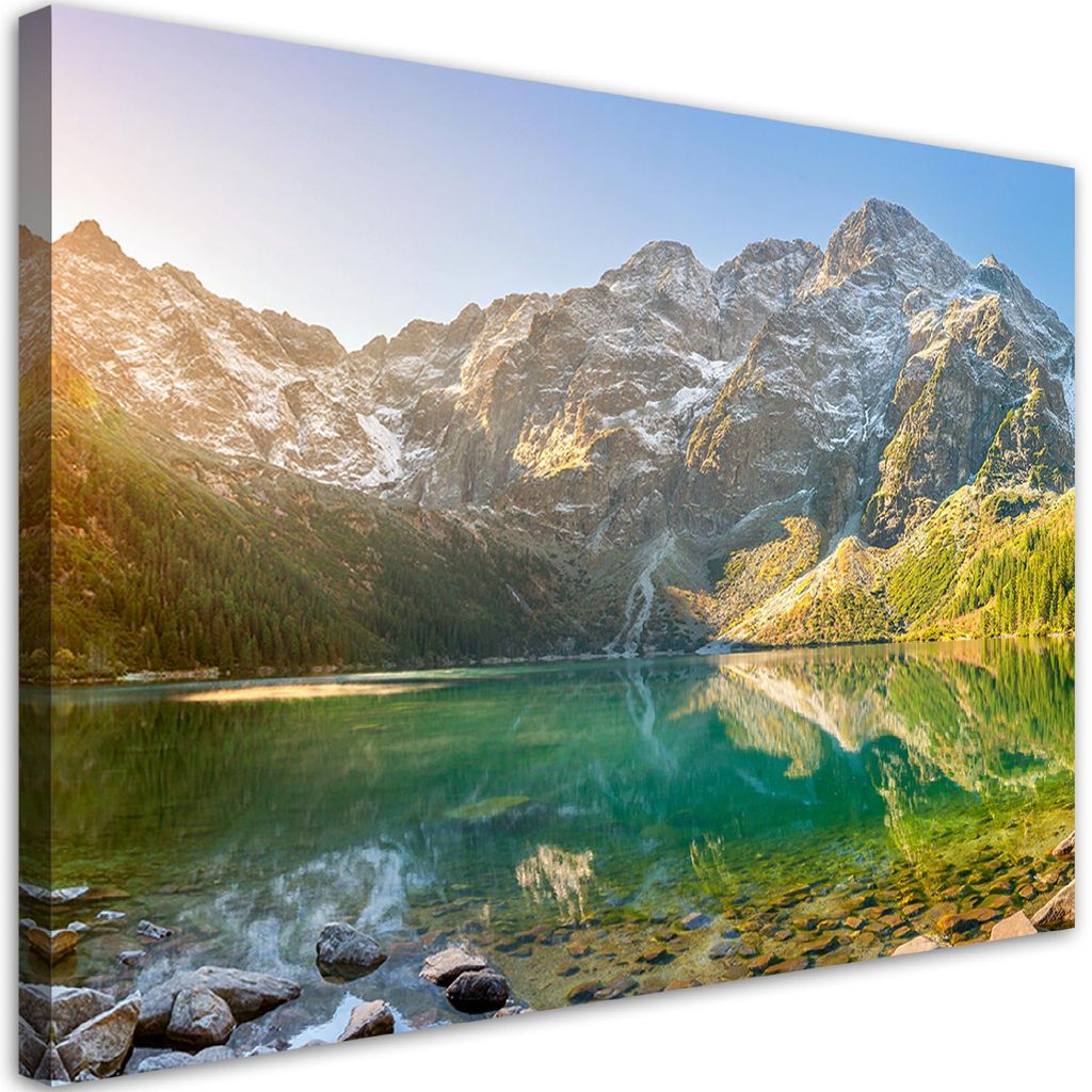 Leinwandbild See in den Bergen Landschaft 60x40 Feeby Grün bild für die wand bereit zum aufhängen