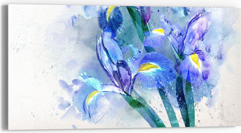 DEQORI Glasbild Echtglas 60x30 cm 'Blaue Iris Pracht' Wandbild Bild modern Deko
