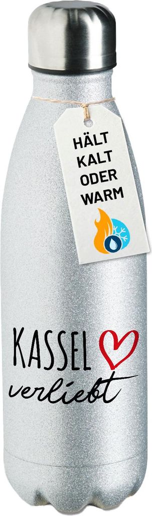 Huuraa Trinkflasche Kassel verliebt 500ml Silver Edelstahl Wasserflasche Trinkflasche Geschenkidee
