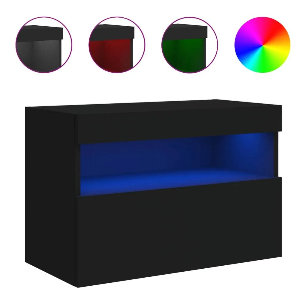 Meuble TV mural noir LED 60 cm - Fini les câbles visibles et le bazar