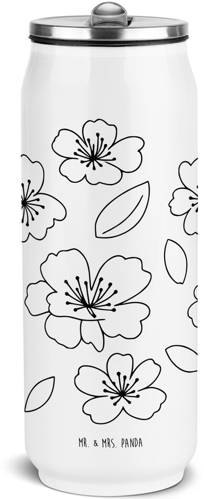 Mr. & Mrs. Panda Schul Trinkflasche Kirschlüten Meer - Weiß - Geschenk, Blütenmuster, Blumen, Kirschblüten, Thermoflasche, Edelstahl, Wasserfla...